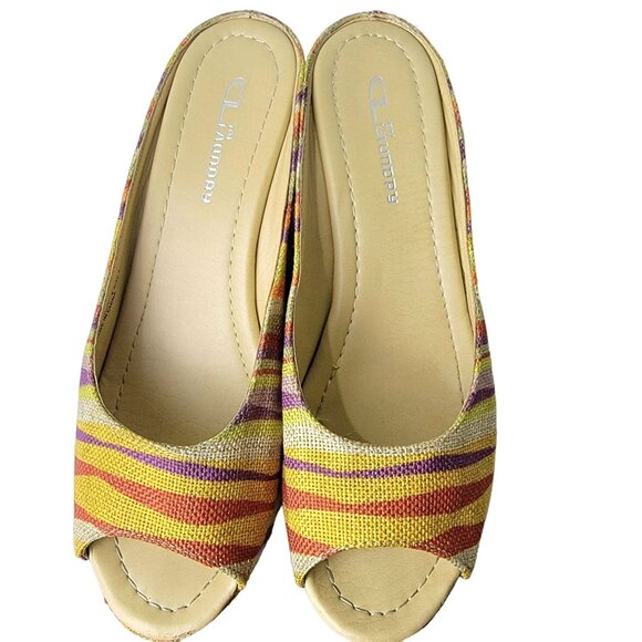 Rainbow Stripe Bohemian Shoes Women 8.5 CL Laundry Boho Wedge Sandals 39 Spring - Picture 9 of 14